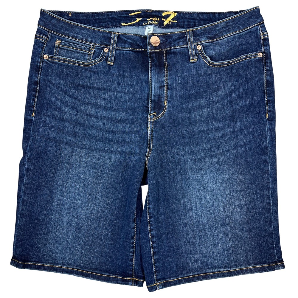 Seven7 Sunset Bermuda Jean Shorts Plus Sz 16 Dark Wash Stretch Denim High Rise